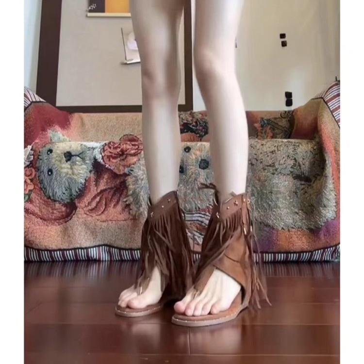 Fashion New Women Retro Flats Sandals Gladiator Ladies Summer Clip Toe Vintage Boots Casual Tassel Rome Fashion Flip Flops Sandals