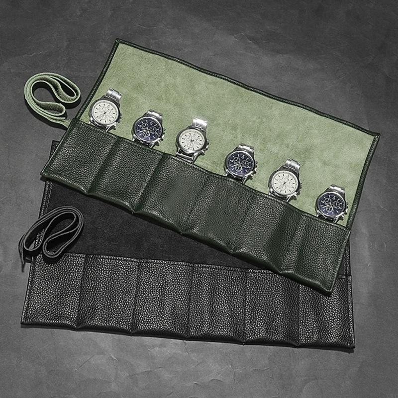 Couros de Vaca Relógio Mecânico Protetor Rolo Estojo para Relógios Protetor de Relógios Mecânicos com Interior de Veludo Macio X3UC