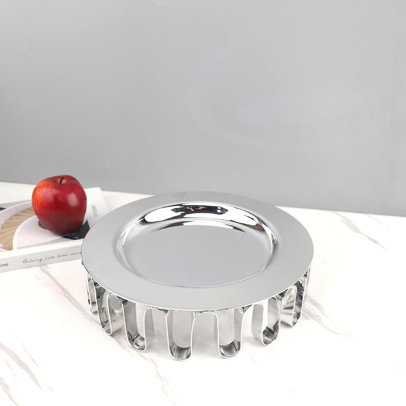 Bandeja Circular de Acero Inoxidable Plegado tipo espejo, Bandeja Metálica Circular, Plato para Frutas, Vajilla, Bandeja de Almacenamiento para Mesa de Centro de Sala de Estar