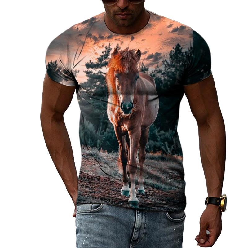Trend Cool Style Animal Horse Graphic T Shirts Men Summer Fashion Personality Round Neck T-shirt Hip Hop 3D Print Harajuku Tee