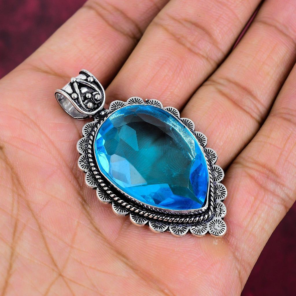 Tansanit Handgemachter Edelstein Anhänger, 925 Sterling Silber Anhänger Antiker Schmuck, Anhänger für Verlobungsgeschenk