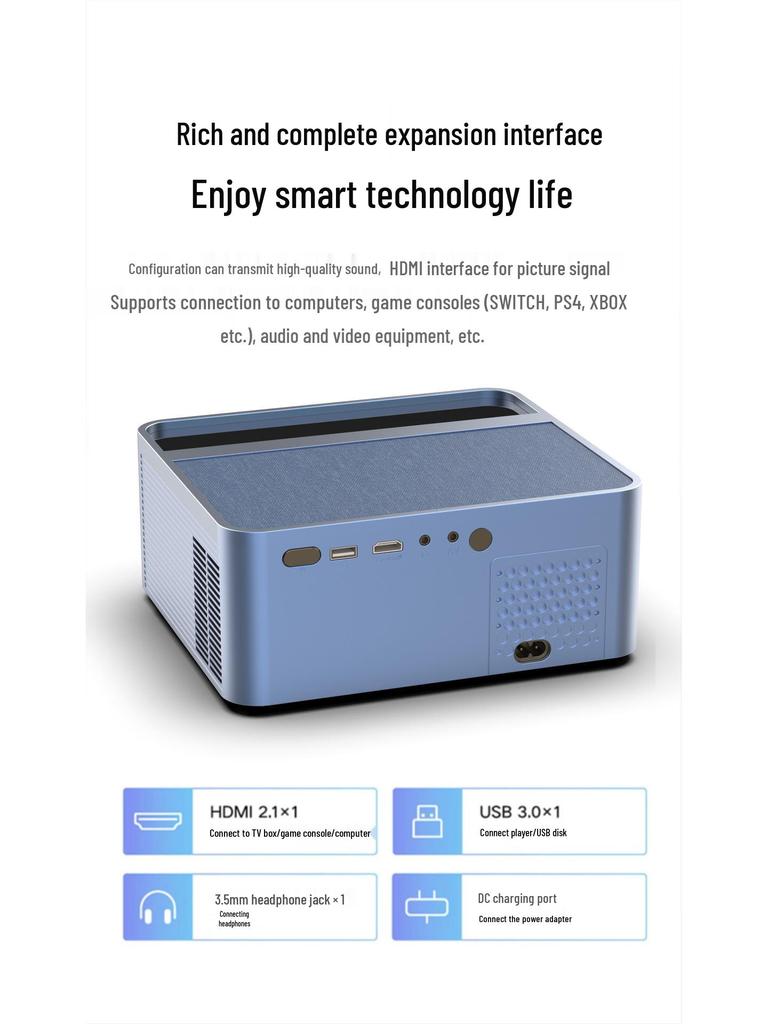 Projetor Portátil Sem Fio 4K Ultra-Nítido 2025 com Foco Automático e Compatibilidade Android, otimizado para Projeção em Parede Branca.