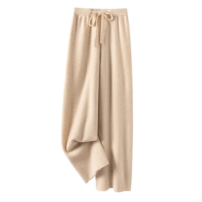 

100% Pure Wool Red Elastic Waist Wide-Leg Pants for Autumn/Winter XXL