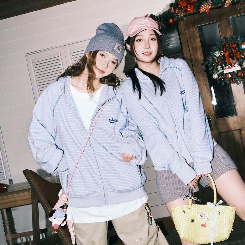 LEMANISM Couple s Contrast Stripe Zipper Hoodie S