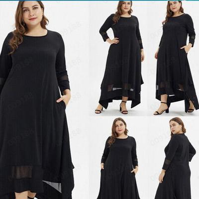Übergröße Damen Muslimisches Kleid: Rundhalsausschnitt, 3/4-Ärmel, Netzeinsatz, mit Schlitz