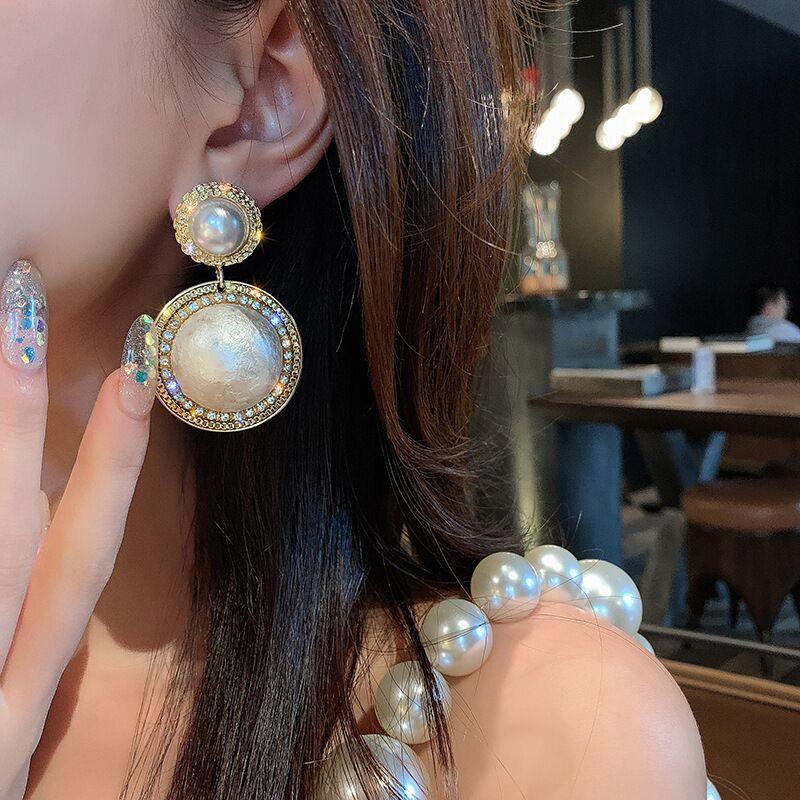 Water Drop Pearl Rhinestone Tassel Earrings