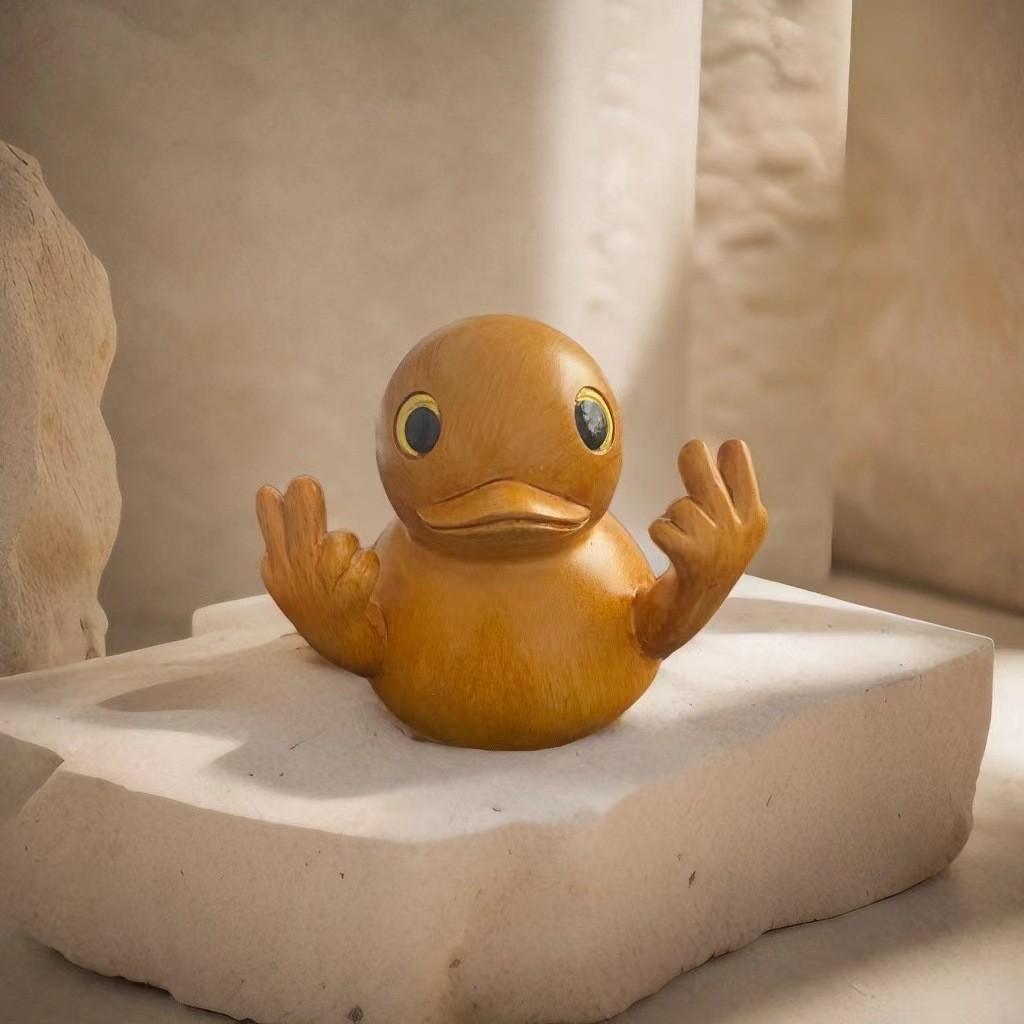 Artistic Wooden Pattern Duck Sculpture Crafted From Resin For Home Decor And Ideas Gift