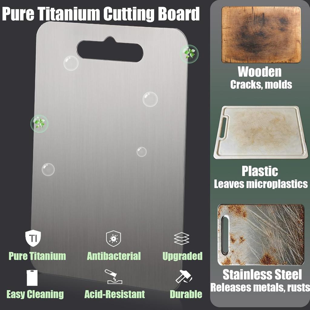 Titanium Cutting Board - Upgraded Thickened (0.08 in) Non-Deforming 100% Pure Titanium Cutting Boards with Non-Slip Pad, Food-Grade Double-Sided