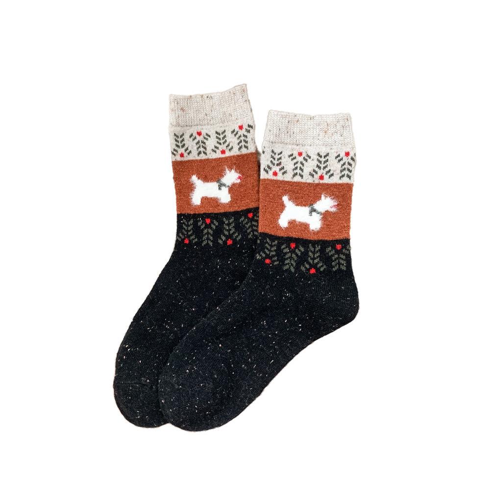

I Autumn and Winter Cartoon Color-blocked Dog Girls Socks, Thickened Wool Socks, Warm Socks, Mid-calf Socks, Retro Outfits 1 pair чёрный