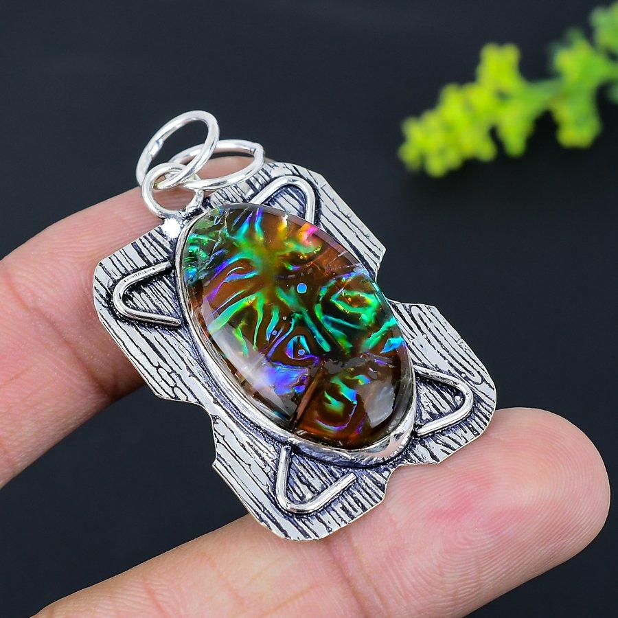 Dicorich Glass Gemstone Handmade 925 Sterling Silver Jewelry Pendant 2.05" B9Q74