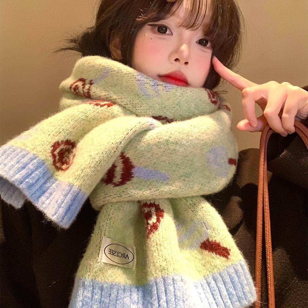 Winter Korean Version Thickened Warm Knitted Scarf Female Sweet and Cute Candy Versatile Neck Protection Scarf Student Female Riding