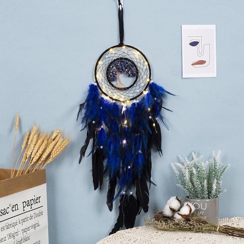 Life Tree Wind Chime Stone Hanging Ornament Fresh Girl Heart Forest Feather Pendant Bedroom Windowsill Creative Decoration