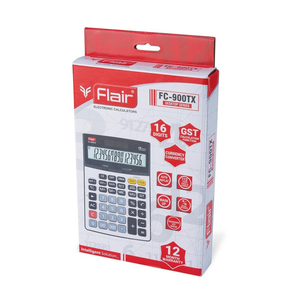 FLAIR FC-900TX GST Function Currency Converter Financial Desktop Calculator 16 Digit Solar Battery Office Home School