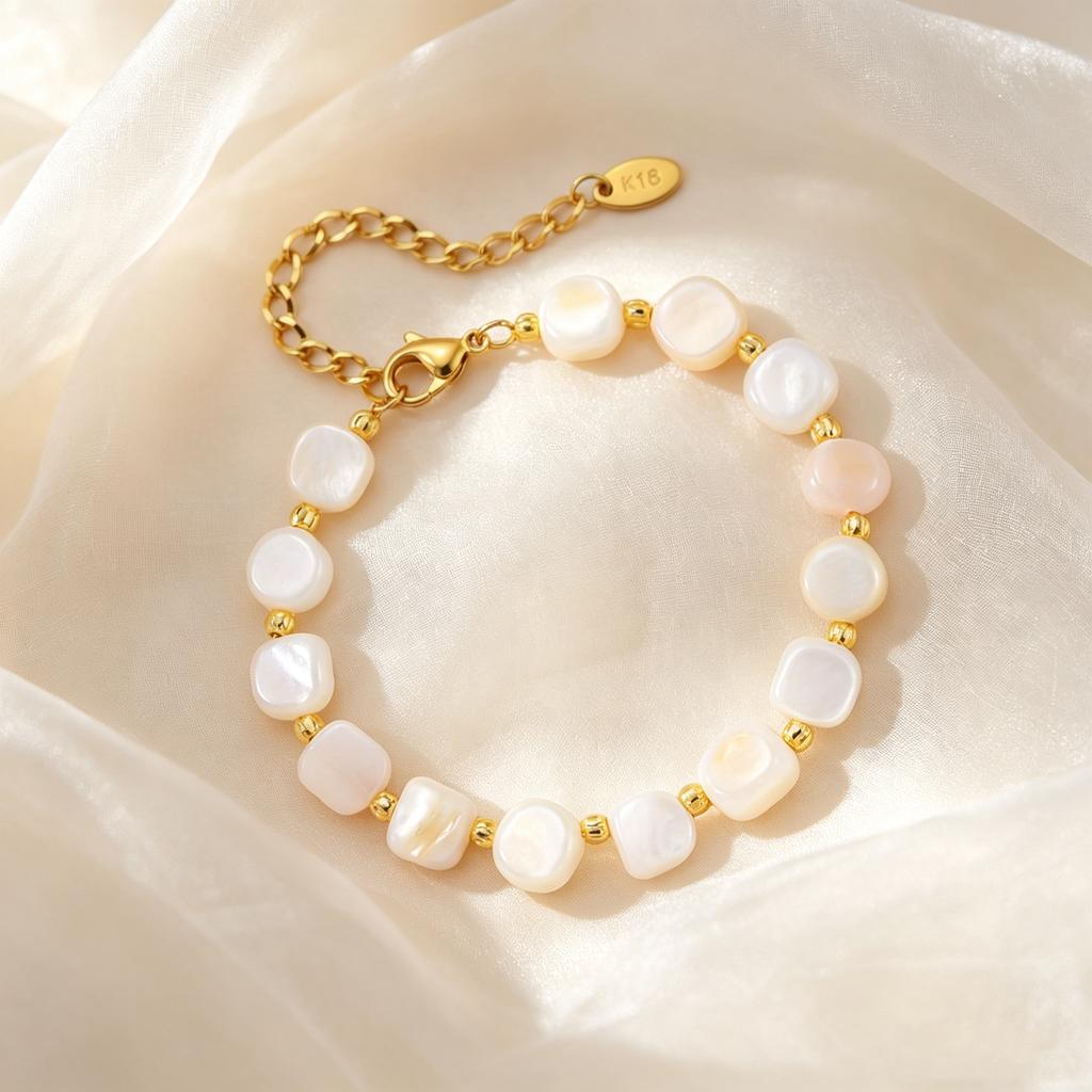 Elegant Irregular Natural Shell Bead Bracelets for Women Stainless Steel Handmade Adjustable Bracelet High Quality Fine Jewelry