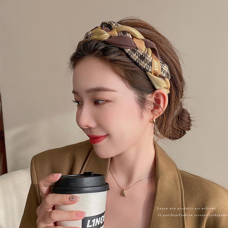 Vintage Twine Plaid Hairband For Women Lady Elegant Hair Ornament Outdoor Headband Hair Hoop Fashion Hair Band Hair Accessories
