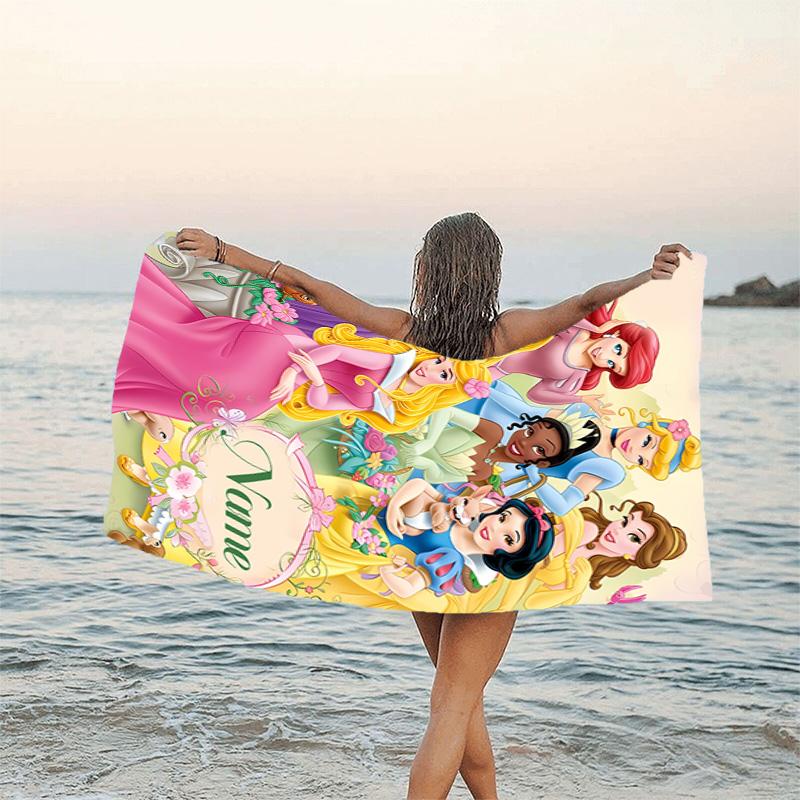 1pc Princess2 Beach Towel with Custom Name, Beach/Swimming/Bath/Picnic/Camping Towel, Suitable for Seaside Beaches