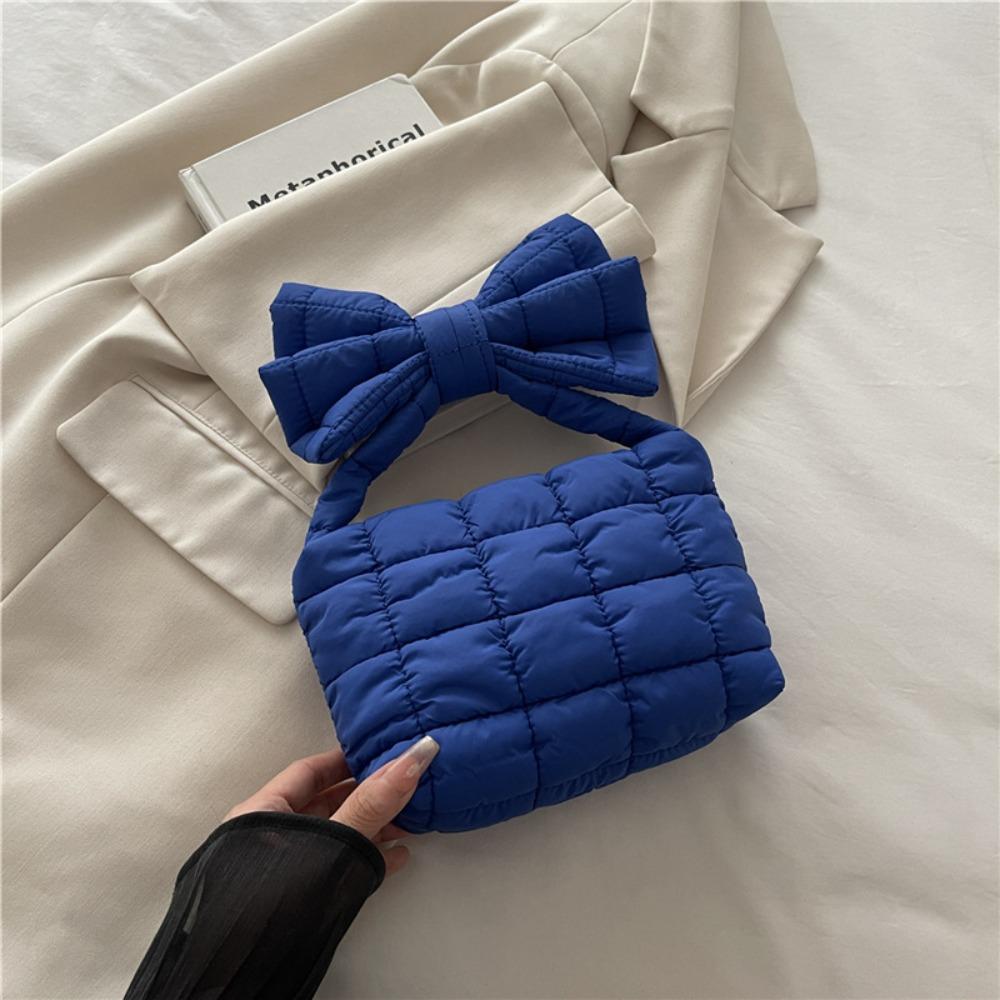 Quilted Cloud Pleated Bag Purse Wrist Bag Cute Bow Handbag Storage Bag