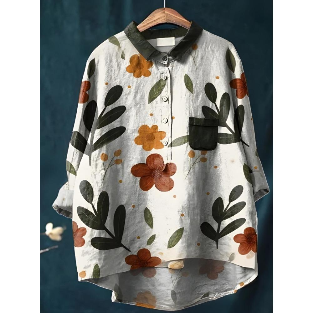 Damen Hemd mit Kragen, halber Knopfleiste, lockerem Schnitt, lässig, langen Ärmeln, aus Polyester