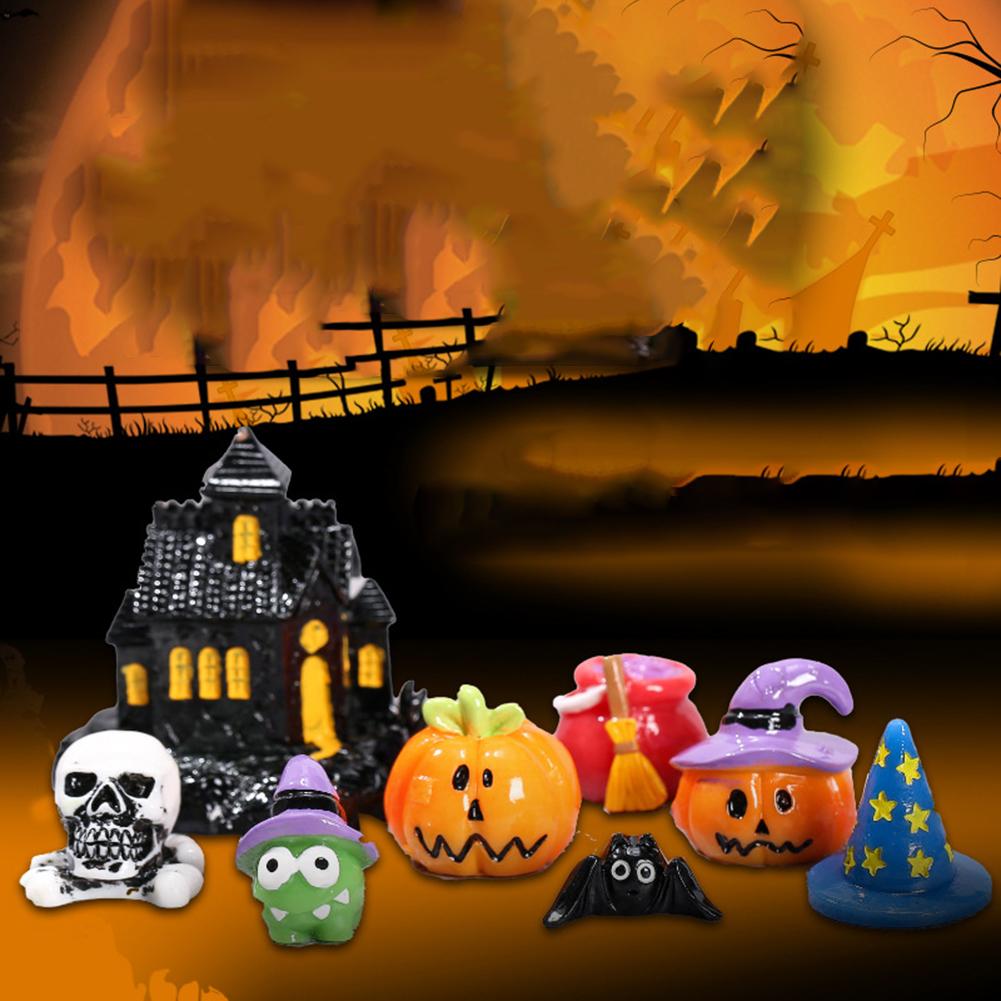 Halloween Cute Micro Landscape Ornaments Pumpkin Lantern Bat Hat Halloween Decorations Keychain Pendant