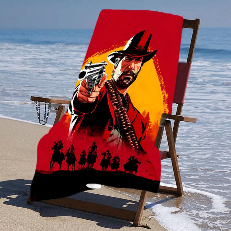 proof beach towel with a Red Dead Redemption1 pattern - soft,absorbent,quick-drying,machine washable - perfect for swimming,camping,bathing