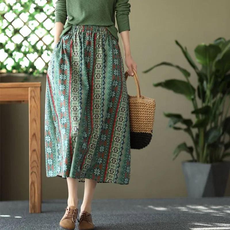 Half Skirt Women Summer Cotton Casual Versatile Elastic Skirt Loose Comfortable Plaid Skirt