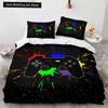 Game King Queen Duvet Cover 3D Black Game Handle Bedding Set for Kids Teens Boys Man Gamer Bedroom Decor Quilt Cover Pillowcase