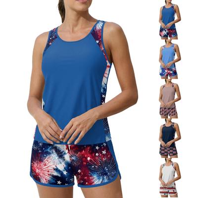 Women’s Tankini Two Piece Swimsuit with Sleeveless Tank Top and Printed Shorts Athletic Swimwear Set for Outdoor Activities