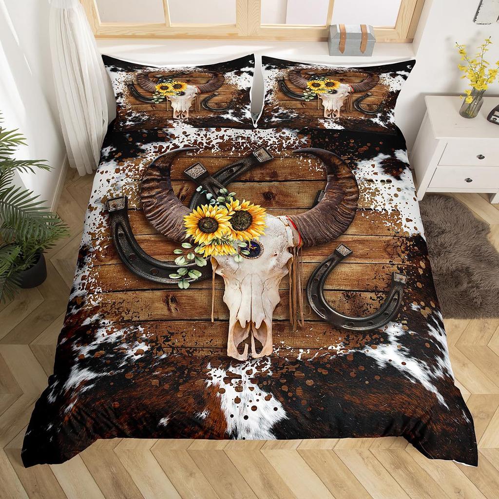 Sunflower Cowhide Three-Piece Quilt Cover 3D Digital Printing Bedding Set Bed Cover
