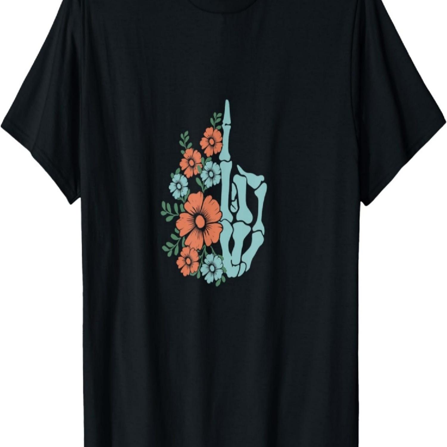 Floral Middle Finger T-Shirt Bone Skeleton Stink Finger T-Shirt S