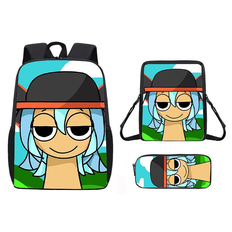 Incredibox Sprunki Pattern Backpack Shoulder Bag Pencil Case Three Set Piece