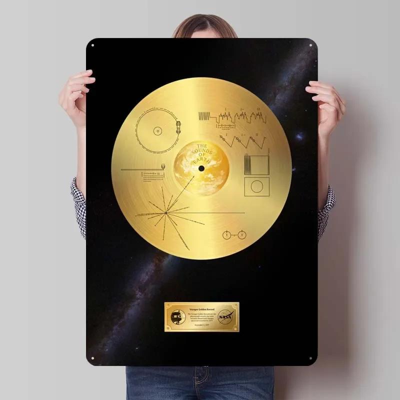 Voyager 1 Zlatá deska Kovové cedule Vesmírné plakáty Dekorace do domácnosti Plechový cedule Tabulka pro výzdobu nástěnného umění Dekorace herního pokoje