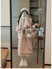 Women's Korean Pink Lambswool Tweed Coat: Winter 2025, Horn Button, Loose Fit