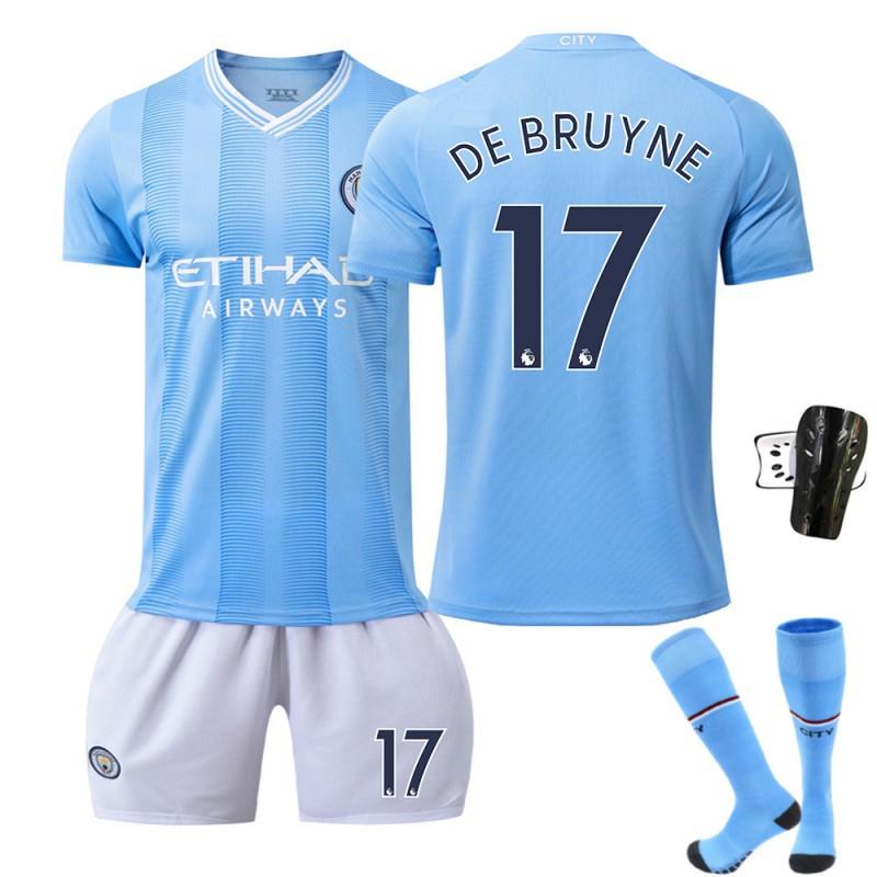 2324 Manchester City's Home Football Uniforms 17 De Braunet 9 Harland 10 Glalish Blue Word First Edition With Socks
