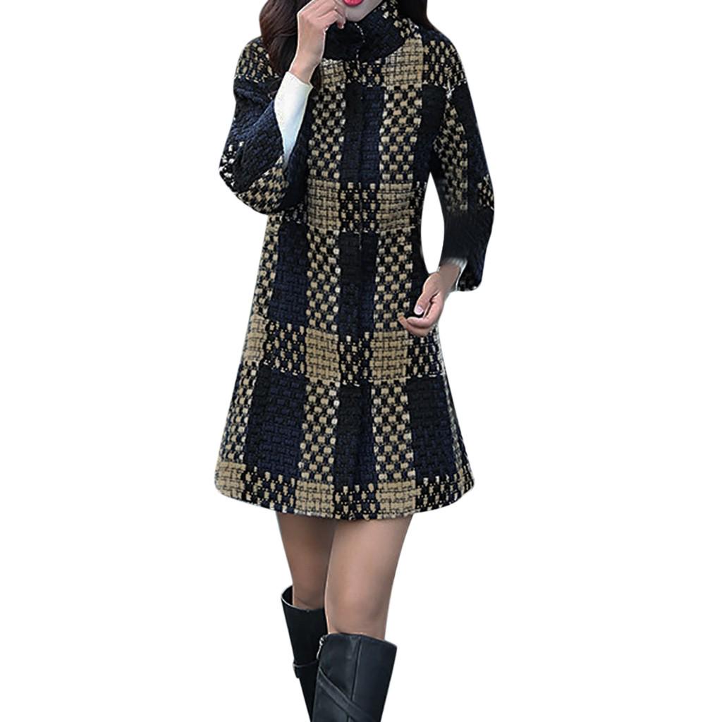 Dámská Dámská Teplá Mřížkovaná Bunda ze Syntetické Vlny Zimní Svrchní Oblečení