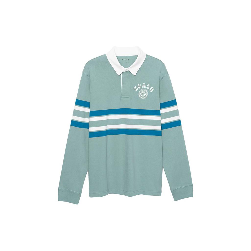 

Coach Ss23 Striped Letter Logo Printed Long Sleeve Polo Shirt Men tops Blue CF817-VC6 S