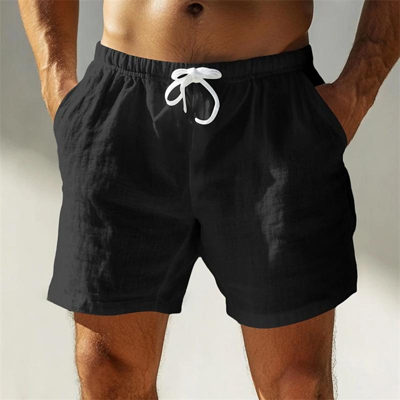 Crest Moda Heren Linnen Korte Broek met Trekkoord Casual Zomer Strandkleding 3XL zwart