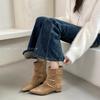 Women's shoes real shot pointed retro elastic boots autumn and winter suede splicing thin boots rear zipper versatile solid color