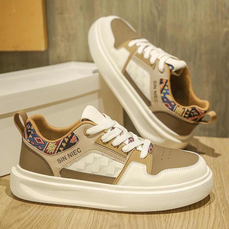 

Men s shoes 2025 new summer little white shoes versatile men s soft sole lightweight low-top platform sports and leisure board shoes 39 бежевый