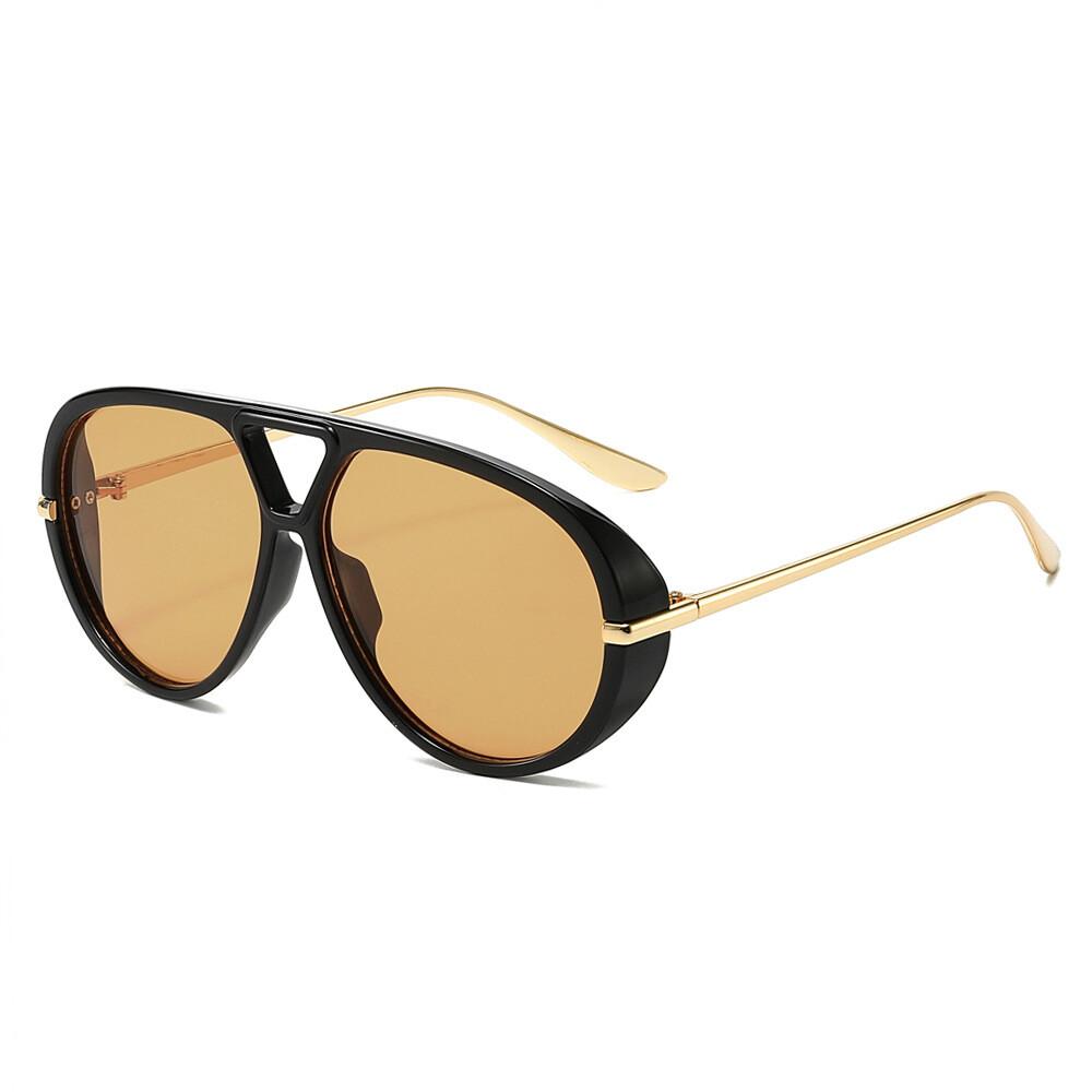 Luxury Sunglasses Women Men Metal Frame Classic Pilot Sun Glasses Big Black Yellow Lens Trendy Shades Eyewear