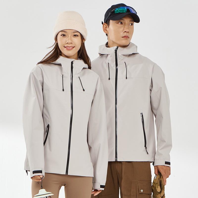 Herren Damen Wasserdichte Wanderjacke mit Kapuze 4-Proof Technologie Winddicht Atmungsaktiv Outdoor Shell Winter Camping