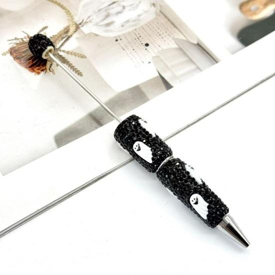Rhinestone Writing Pen Beadable Pen, Glitter Plastic Beaded Halloween Pumpkin Ghost Skull Decorative Gel Ink for DIY Craft Making, School Office