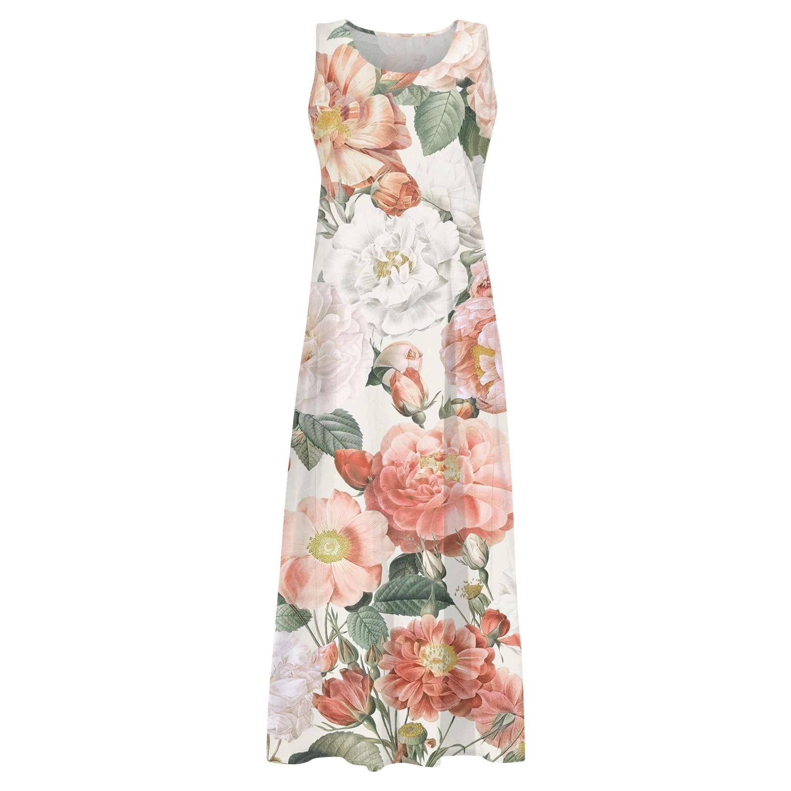 Женское повседневное удобное хлопковое карманное платье без рукавов с цветочным принтом — фото 4