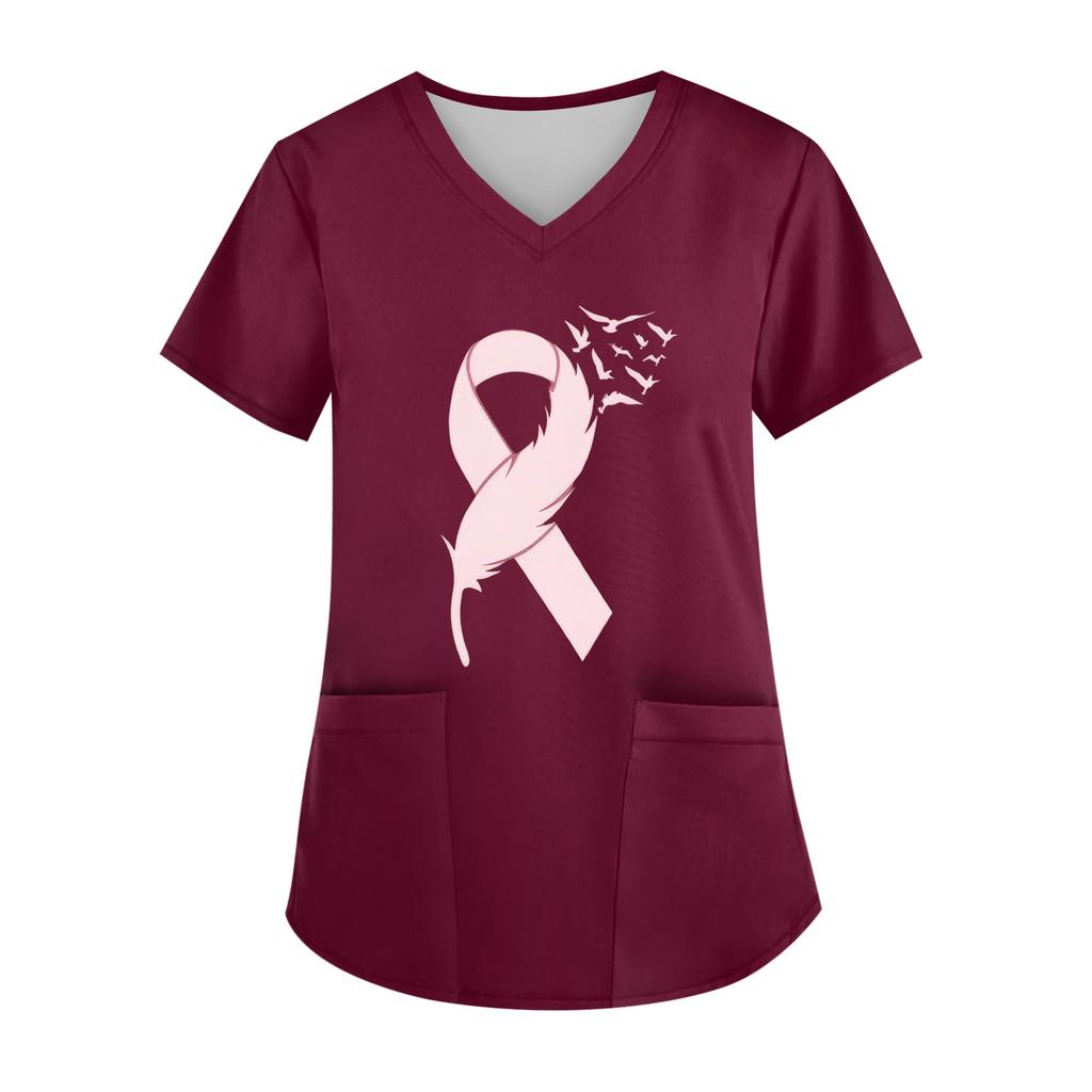 Women's V-Neck Short-Sleeve Pocketed Top With Side Slit