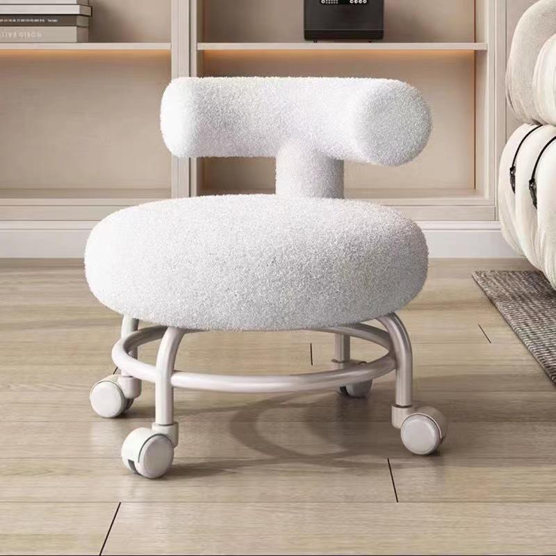Cream Style Dormitory Villa Makeup Ottomans American Household Bedroom Shoe Stools Hotel Simple Study Back Chairs with Wheels