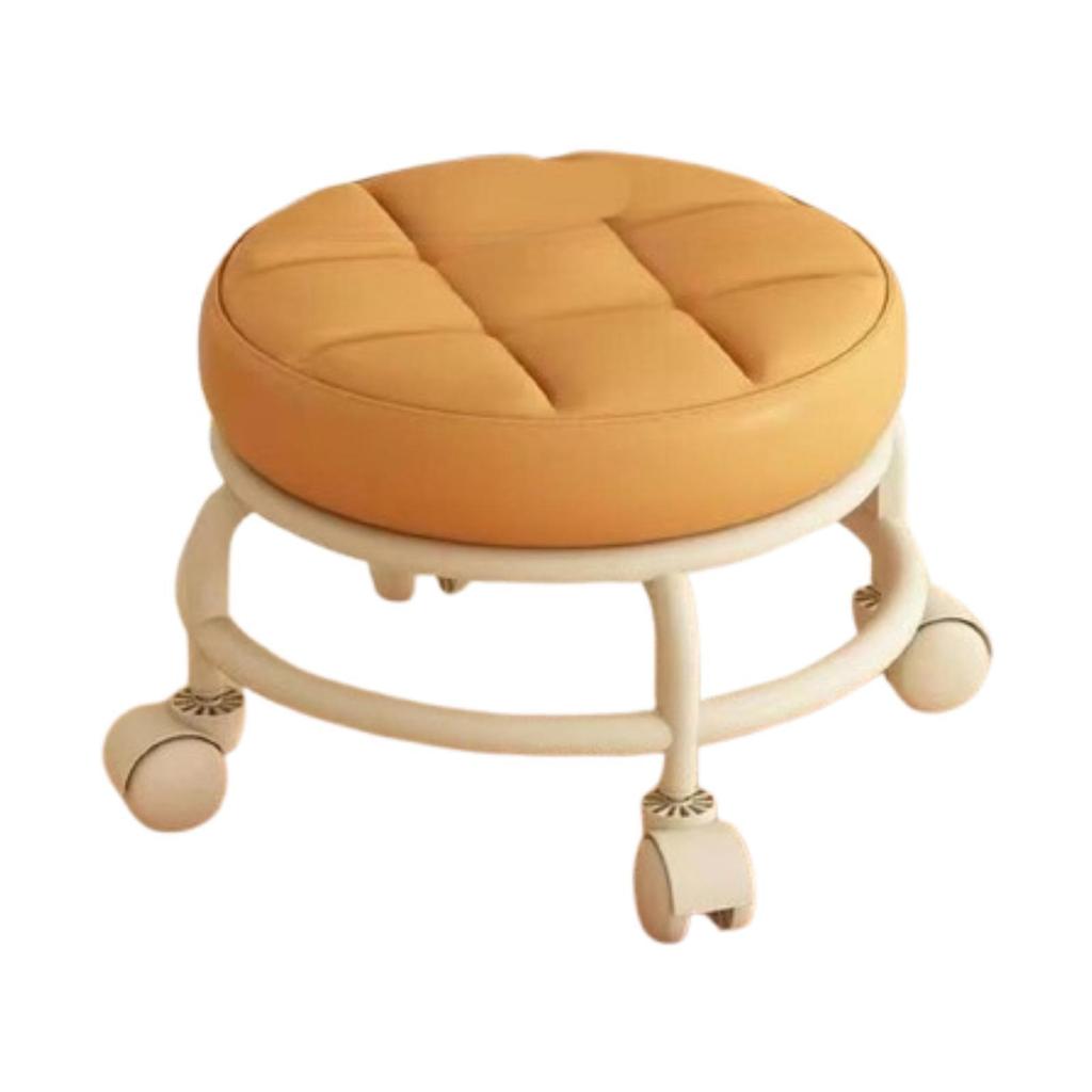 Roller Seat Rolling Stool Round Low Height Foot Rest with Wheel PU Leather for Living Room Bedside Porch Salon Pedicure Home