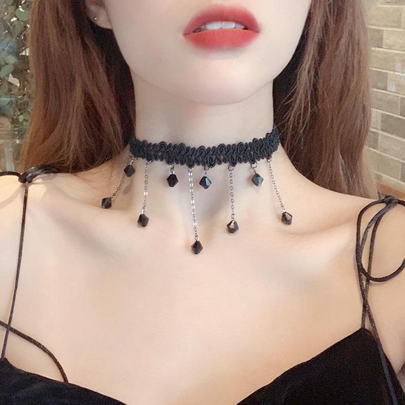 Gothic Punk Lace Choker Necklace For Women Teens Girls Rivet Heart  Collar Necklace Rock Fashion Jewelry Gifts Party  Necklace