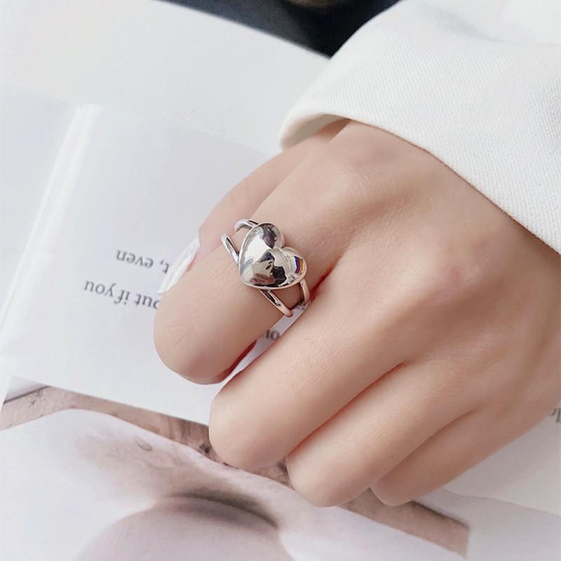 Korean Style 3D Love Heart Adjustable Ring for Women - Retro Sweet Peach Heart Design, Trendy Hip Hop Index Finger Accessory. Open Adjustable