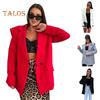 Women Suit Coat Lapel Long Sleeve Buttons Closure Suit Jacket Solid Color Loose Fit Flap Pockets Casual Business Outwear
