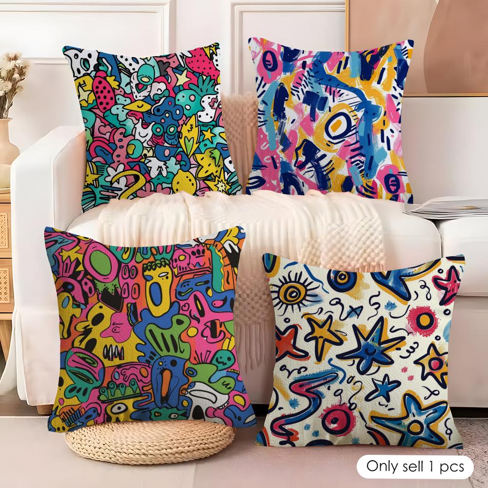 Cute Graffiti Cushion Cover Pillowcase Ultra Soft Skin Friendly Fabric Cloud Like Comfort & Concealed Zipper
