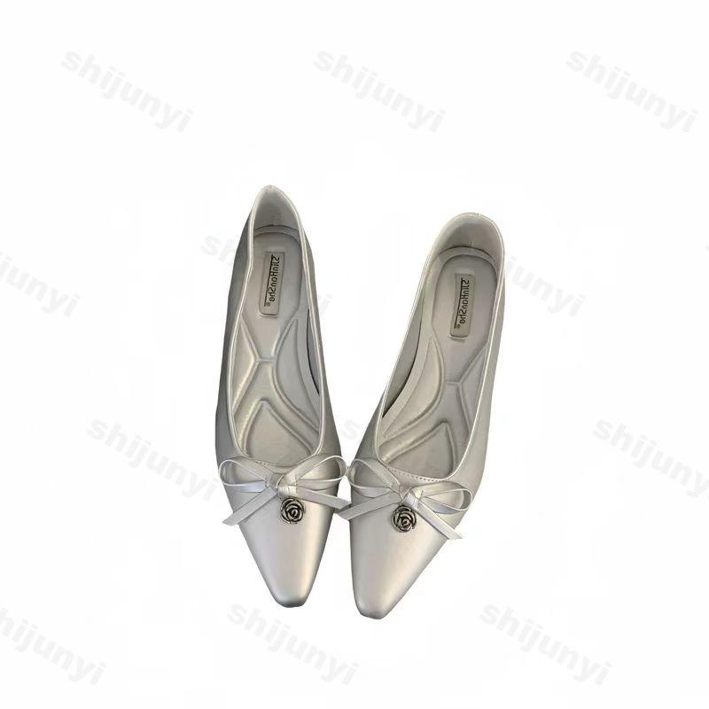 Fashion Women's Sweet Floral Buckle Bow Designed Pointed Shallow Mouth Single Shoes Spring 2025 Versatile Temperament Comfortable Pumps